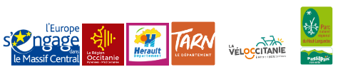 logos europe, région, départements 34 et 81, véloccitanie et passapais