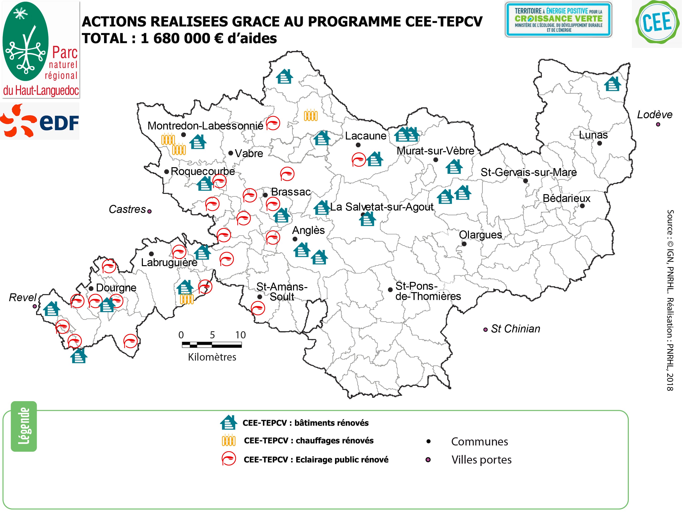 Carte des communes du Parc ayant bénéficié des CEE